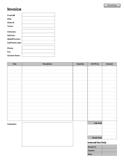 order blank and invoice form service