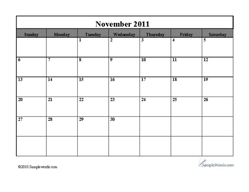 2011 calendar printable monthly. The November 2011 calendar