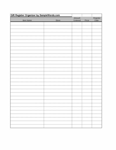 Free Printable Gift Register Organizer - Download Excel XLS file