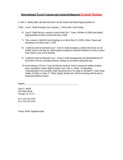 Sample Letter Of Consent To Travel Without Parents from www.samplewords.com