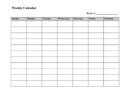 free printable weekly calendar template microsoft word