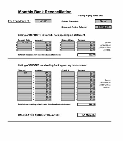 Bank Reconciliation Chart