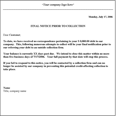 Collection Letter Template Final Notice