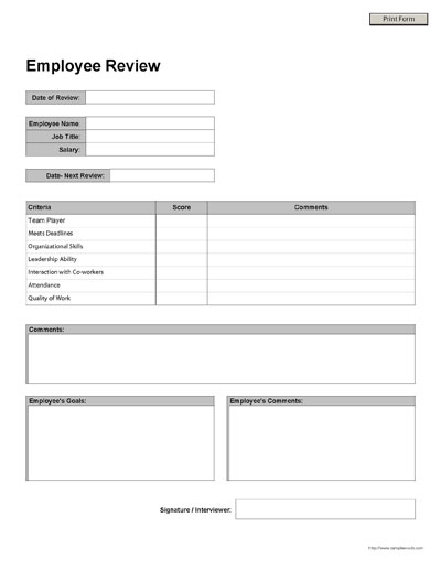 Free Printable Employee Review Form Free Printable Employee Review Form
