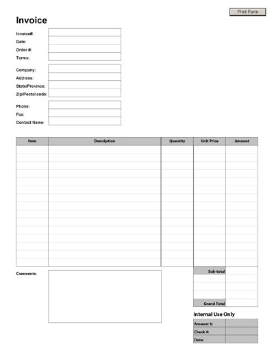 blank invoice form template