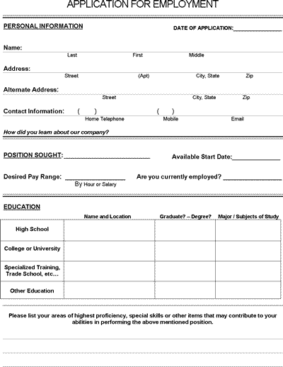 Blank Employment Application Template from www.samplewords.com