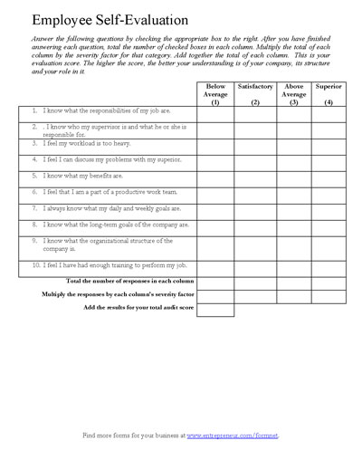 Evaluation Chart For Employees