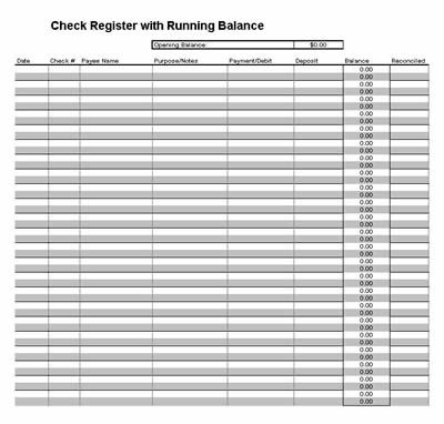 Printable Check Register Checkbook Ledger Excel