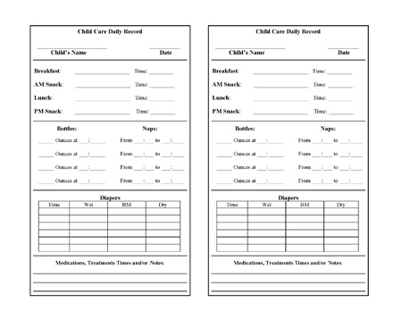 Daycare Record Form Template - PDF Document Download