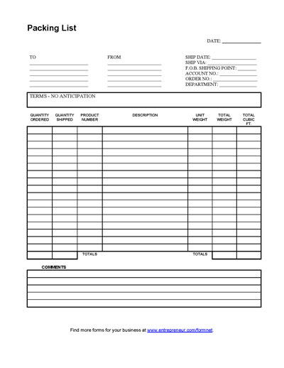 blank packing list template download in microsoft word