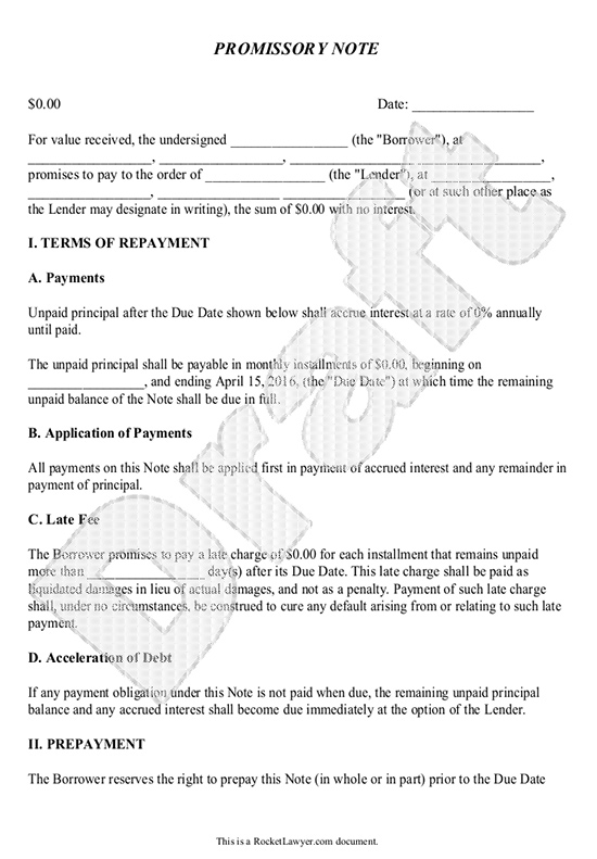 Promissory Note Template Form - Can Be Customized and Edited