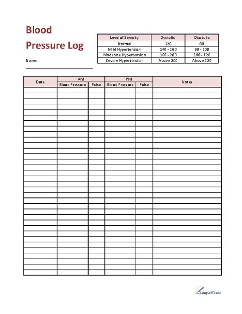 Blood Pressure Log Printable Pdf Download