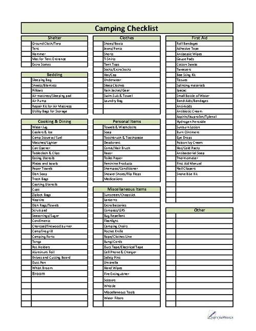 Camping List Template from www.samplewords.com