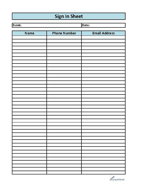 Printable Sign In Sheet PDF Template Employee Or Visitor Form