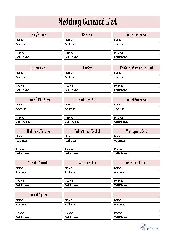 Bridal Party List Template from www.samplewords.com