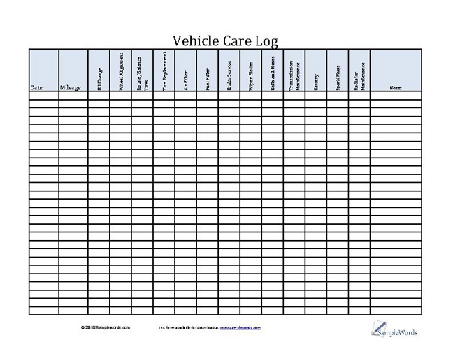 Running Chart For Vehicles