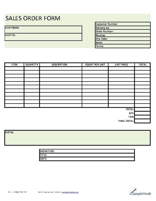 Generic Order Form Template from www.samplewords.com