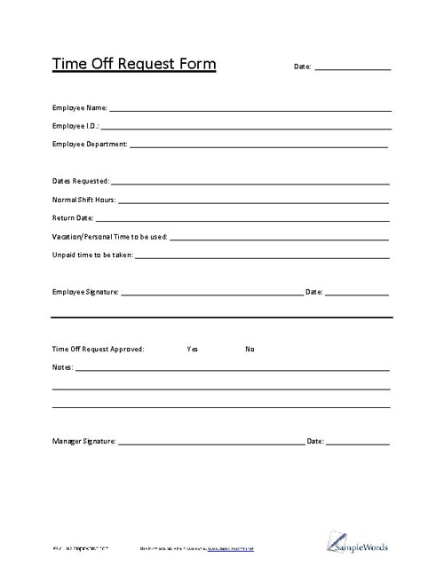 Time Off Request Form Pdf Template Download