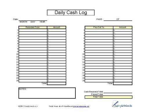 Money Log Template from www.samplewords.com