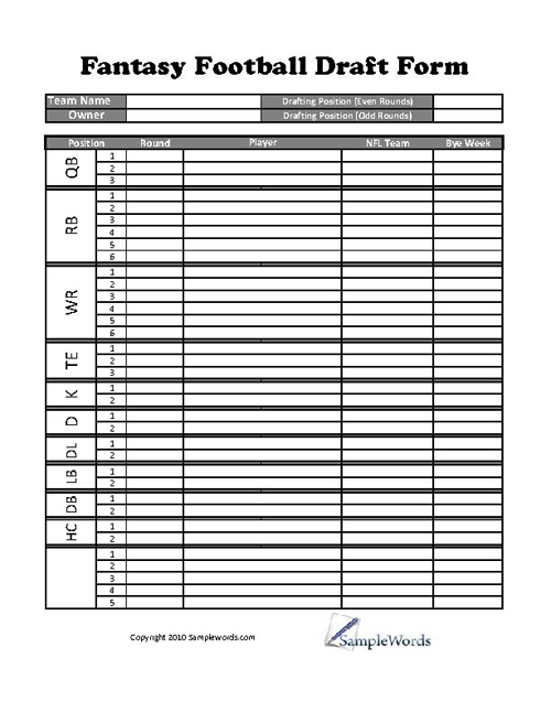 Editable Football Depth Chart