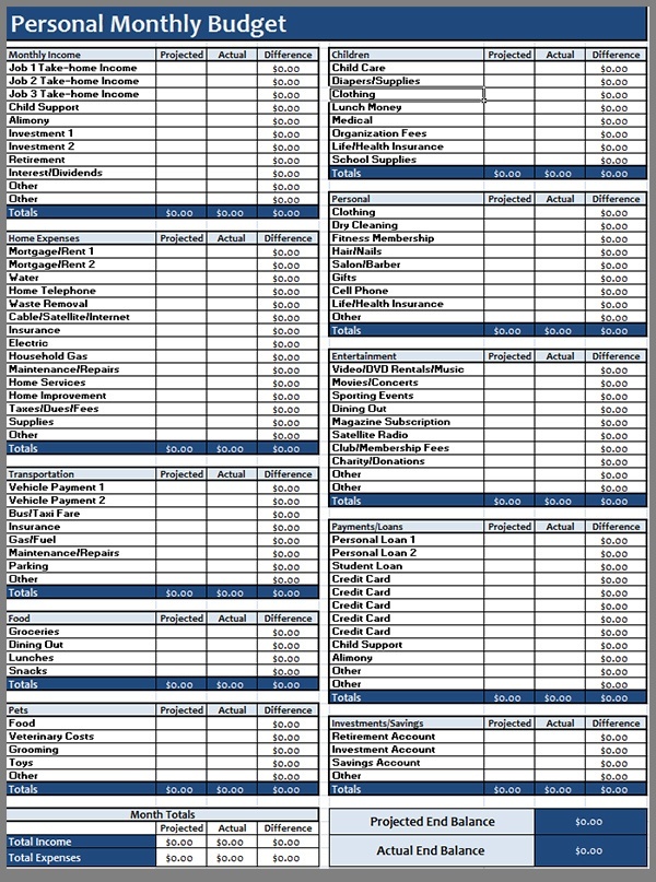 Personal Monthly Budget Planner - Premium Download