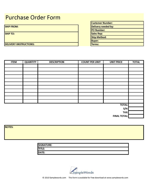 Purchase Order Form Printable Download Pdf Template