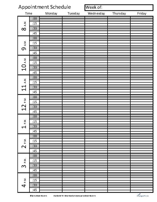 Printable Appointment Book Template Pdf