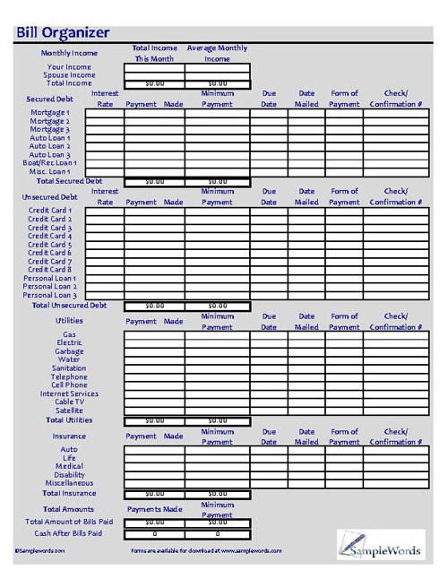 Bill Management Excel Template from www.samplewords.com