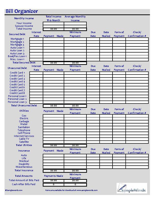 Bills To Pay Template from www.samplewords.com