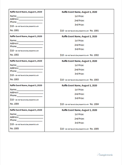 Raffle Numbers Template from www.samplewords.com