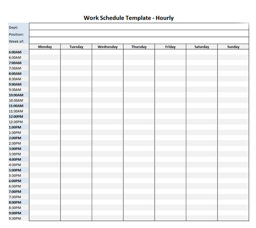 Work Schedule Template Hourly For Week Microsoft Excel